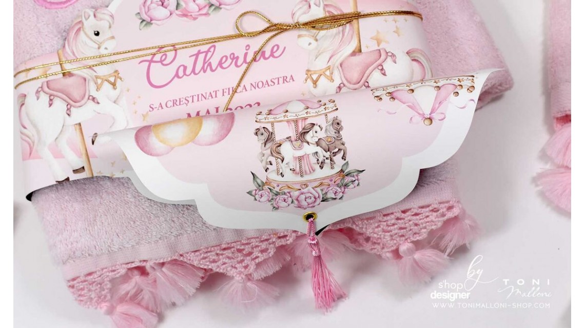 Trusou botez fetita tematic si personalizat cu ponei Pink Carousel 19